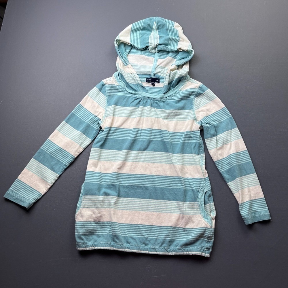 Gap Kids Girls S 6-7 Blue Striped Hoodie Tunic Long Sleeve Pullover Sweatshirt